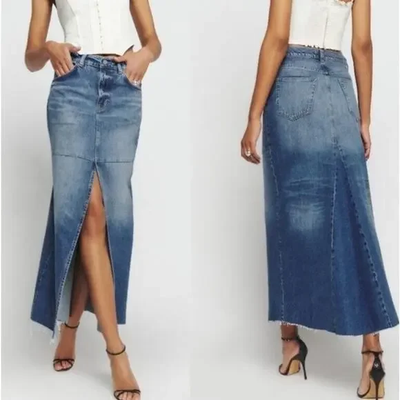 Reformation Jeans Tazz Maxi Denim Skirt Hemlock Size 27 - Picture 1 of 7